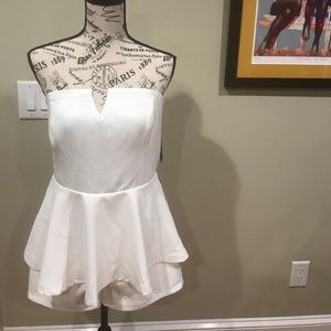 White strapless formal romper